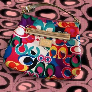 Bright Coach Poppy Medium Canvas Multicolored Shoulder Bag